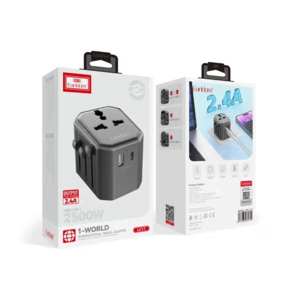 Earldom 2500w USB+Type C 2.4A Travel Adapter