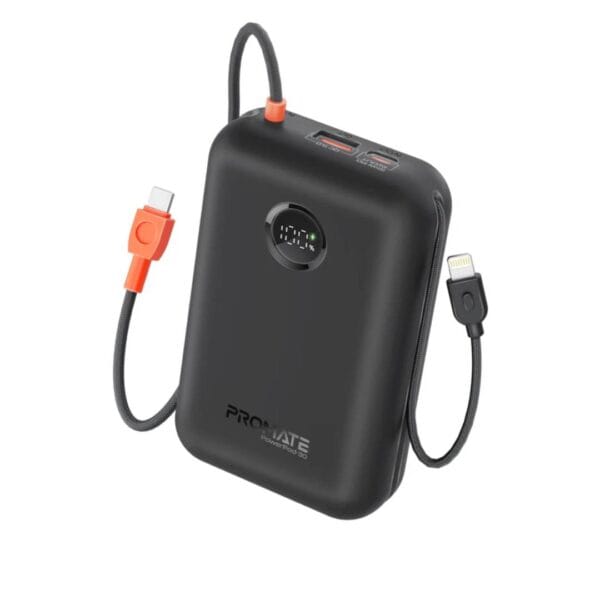 Promate power bank 30000mah compact with built-in usb-c & lightning cable (powerpod-30)