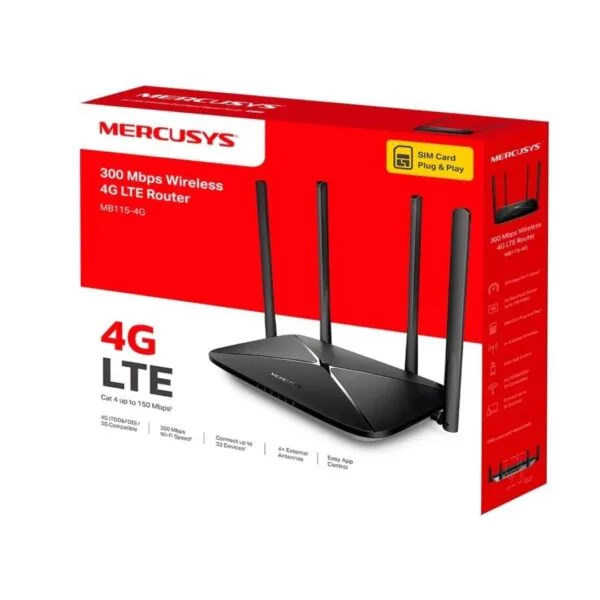 Mercusys MB115-4G LTE 300 Mbps Wireless N Router (SIM Card Slot)