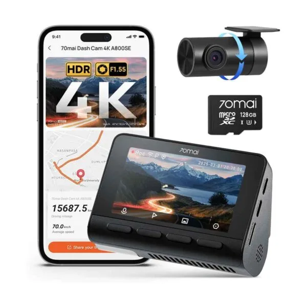 70mai a800se dash cam car front rear 4k uhd+1080p with gps wifi