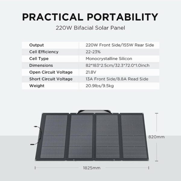 EcoFlow 220W Bifacial Portable Solar Panel (SOLAR220W)