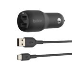Belkin Boost Charge 24W USB Type-A car charger with USB-A:USB-C cable- CCE001BT1MBK