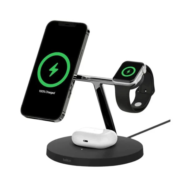 Belkin boostcharge pro 3-in-1 15w wireless charger with 15w magsafe for apple- wiz009mybk