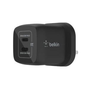 Belkin dual 45w usb-c pd gan fast charger with pps, pd 45w max single port. Pd 25w, pd 20w dual port-1