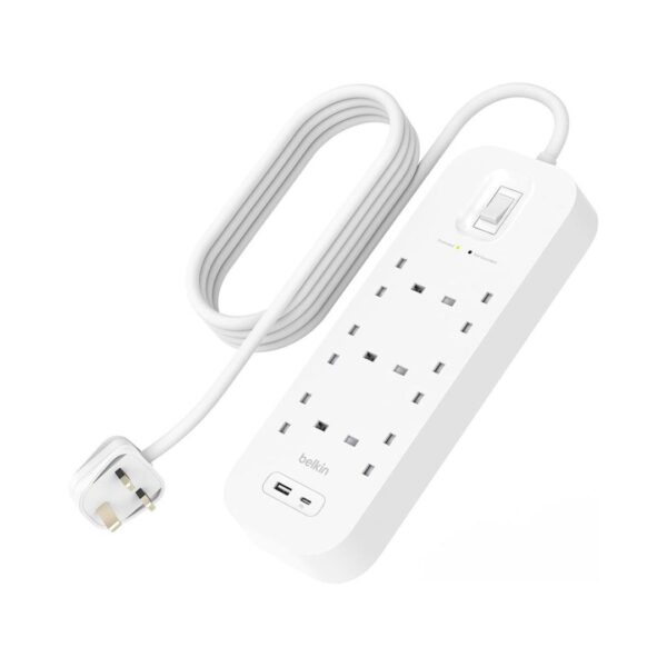 Belkin power strip surge protector 6 output 650j, 18w, usb a + c- srb002ar2m Belkin power strip surge protector 6 output 650j, 18w, usb a + c- srb002ar2m