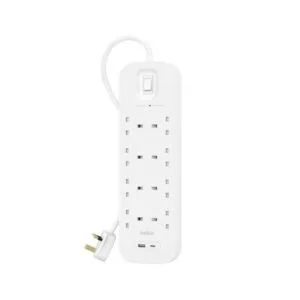 Belkin Power Strip Surge Protector 8-output 900J, 18W, USB A + C- SRB003ar2M