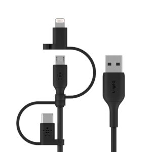 Belkin universal cable with micro-usb, usb-c, and lightning connectors, 1m