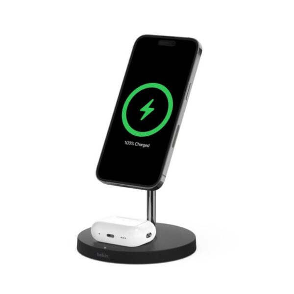 Belkin Wireless Charger stand with MagSafe & Boost Charge Pro 15W 2-in-1 – Black (UK plug)- WIZ010MYBK-1