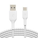 Braided USB-C to USB-A Cable (1m : 3.3ft, White)