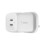 Belkin dual 65W USB-C PD GaN Wall charger with PPS, 65W Single Port use, PD 45W, PD 20W Dual Port use- WCH013MYWH