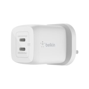 Belkin dual 65W USB-C PD GaN Wall charger with PPS, 65W Single Port use, PD 45W, PD 20W Dual Port use- WCH013MYWH