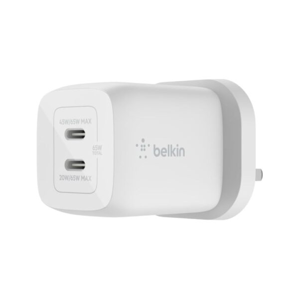 Belkin dual 65w usb-c pd gan wall charger with pps, 65w single port use, pd 45w, pd 20w dual port use- wch013mywh Belkin dual 65w usb-c pd gan wall charger with pps, 65w single port use, pd 45w, pd 20w dual port use- wch013mywh